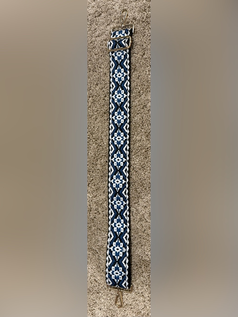 Adjustable Navy & White Boho Woven Purse Strap | Gold Hardware | Replacement